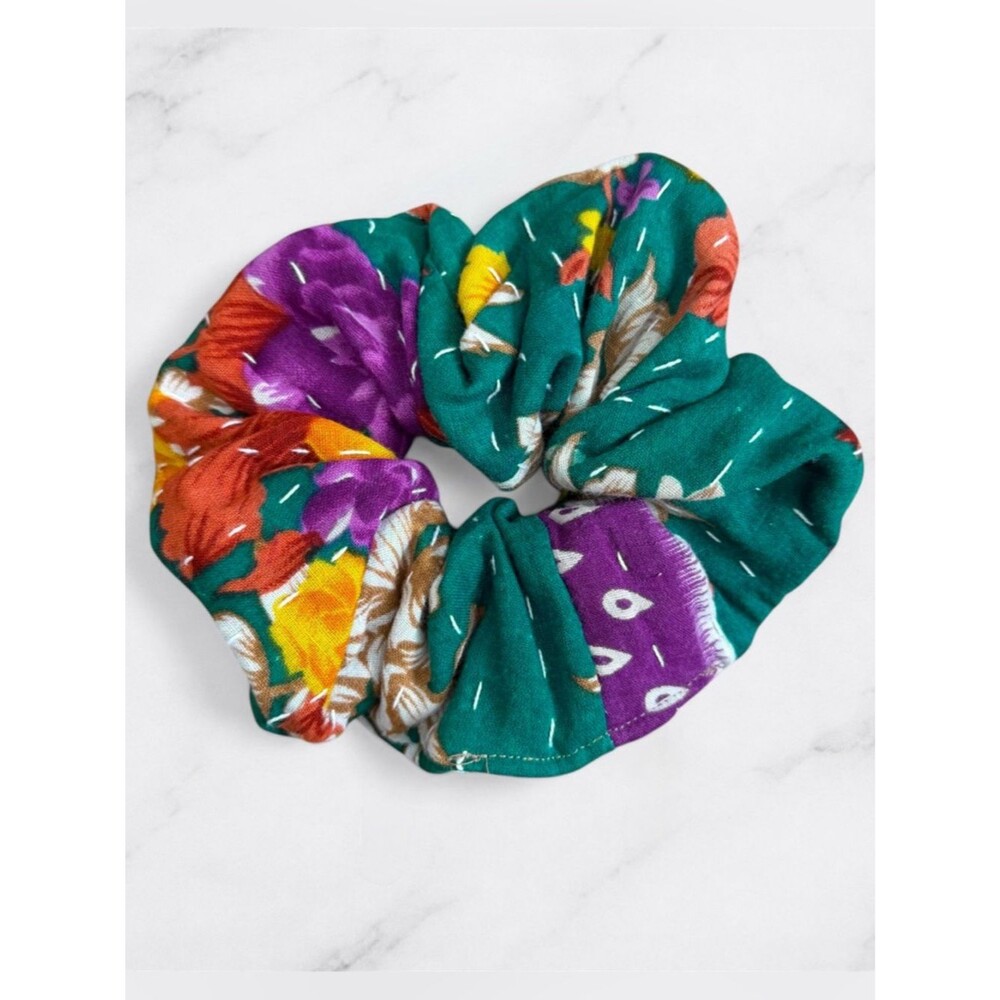 New Kantha Hair Scrunchie Multicolor Soft Cotton Boho Hippie Handmade